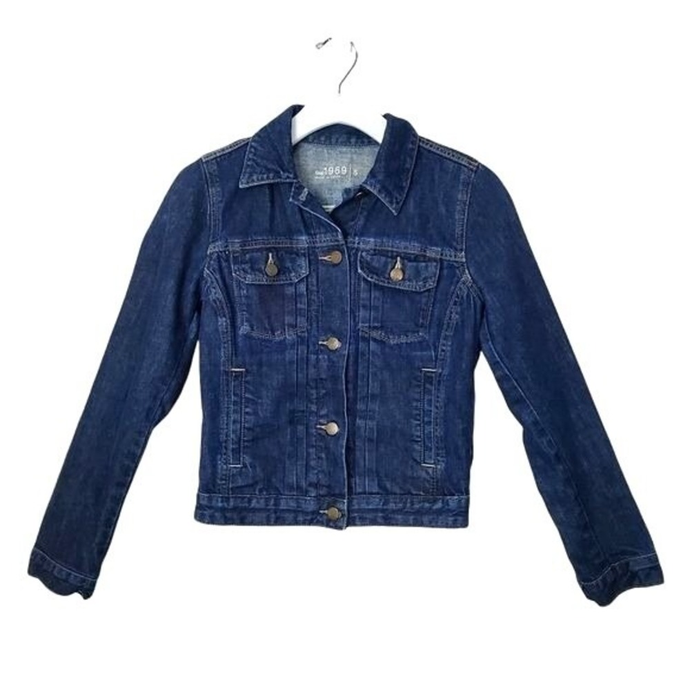 Gap Womens Americana Trucker Country Western Denim Crop Jacket S Dark Wash Blue